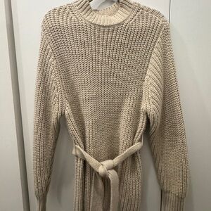Zara Cream Knit Sweater with Waist Tie
